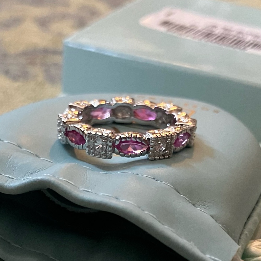 NIB Ross Simons Eternity Ring Sterling Silver Pink and White CZ Size 8 Stacking